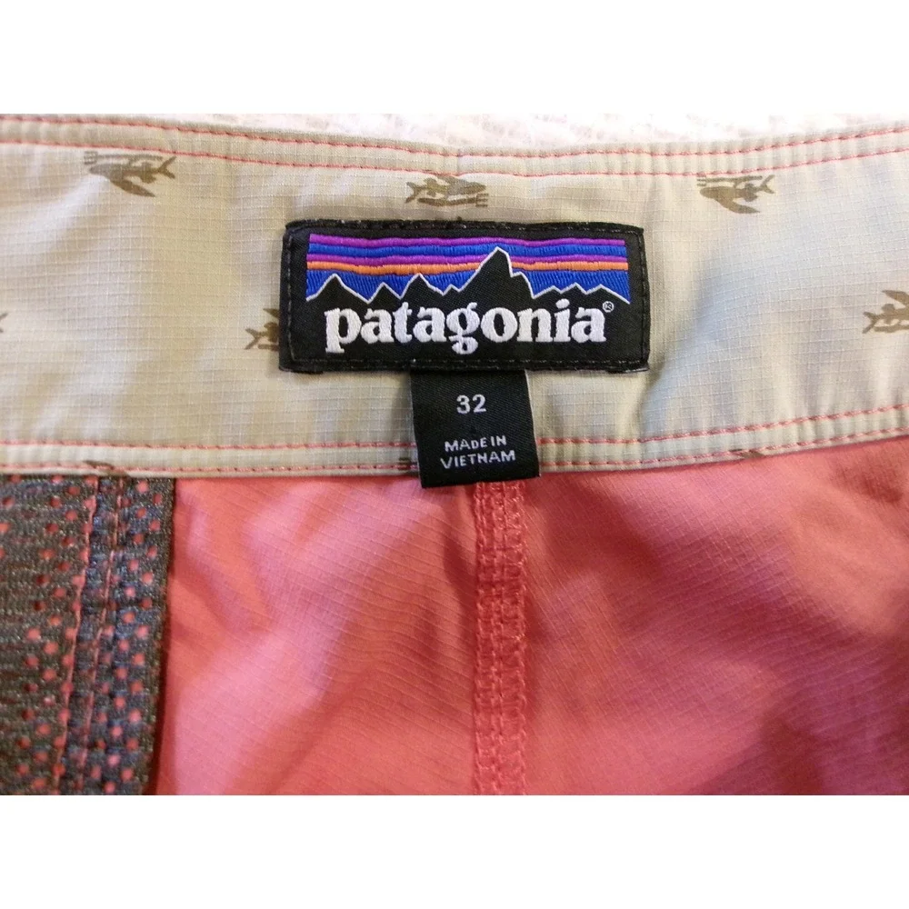 Patagonia Board Shorts Mens 32 Orange Coral Wavefarer Swim Trunks Surf